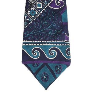 Pattinni 100% Silk‎ Mens Neck Tie Abstract Waves Purple Teal